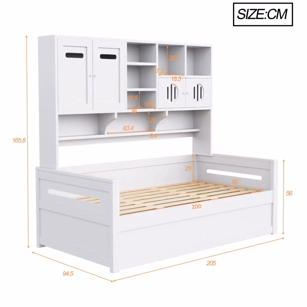 Divano letto singolo REDOM in legno di pino bianco con vano portaoggetti, L/P/H: 205 x 90 x 66.8 cm – 2