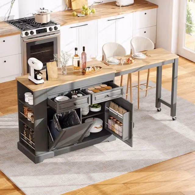 Isola da Cucina Mobile ¨C Minimal ¨C Grigio con Cassetti Salvaspazio