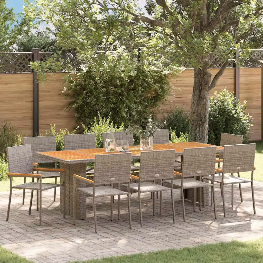 Set da pranzo per giardino e terrazza vidaXL in polyrattan e legno di acacia, 11 pezzi, grigio e marrone