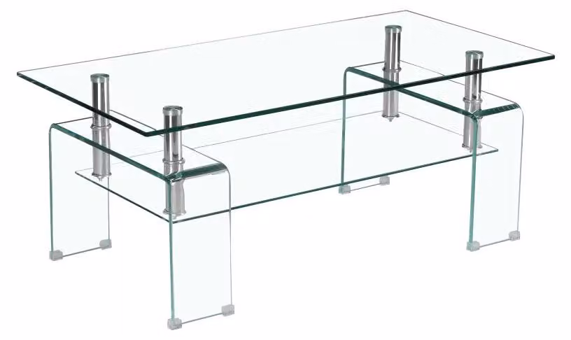 Tavolino da caffè in vetro temperato - Tavolino moderno per il soggiorno - Piano in vetro trasparente - Struttura in metallo - Gambe robuste - Design semplice