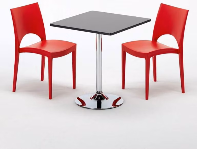 Tavolo quadrato nero e 2 sedie Set di aste per interni in polipropilene colorato Grand Soleil Paris Mojito - Rosso