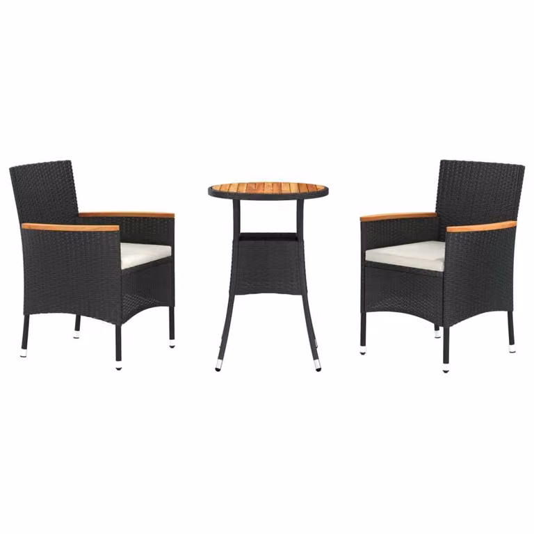 Set Bistrò da Giardino 3 pz con Cuscini in Polyrattan Nero