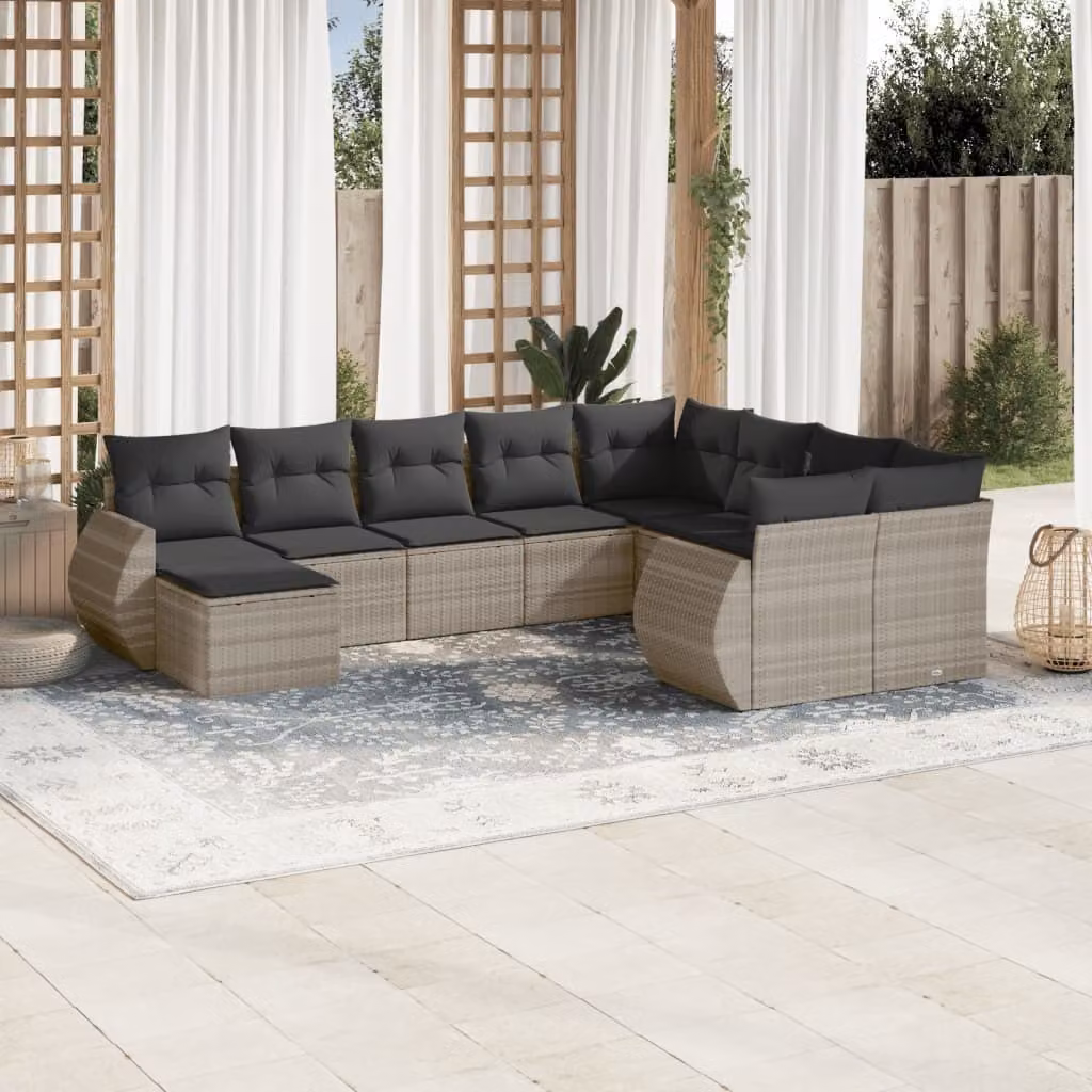 Maison Exclusive - Set Divano Giardino 10 pz con Cuscini Grigio Chiaro Polyrattan