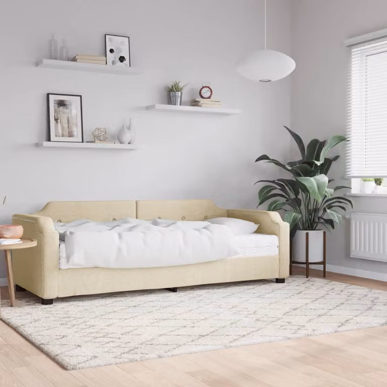 vidaXL Divano Letto con Materasso in Tessuto Beige L/P/H: 223 x 100 x 66,5 cm