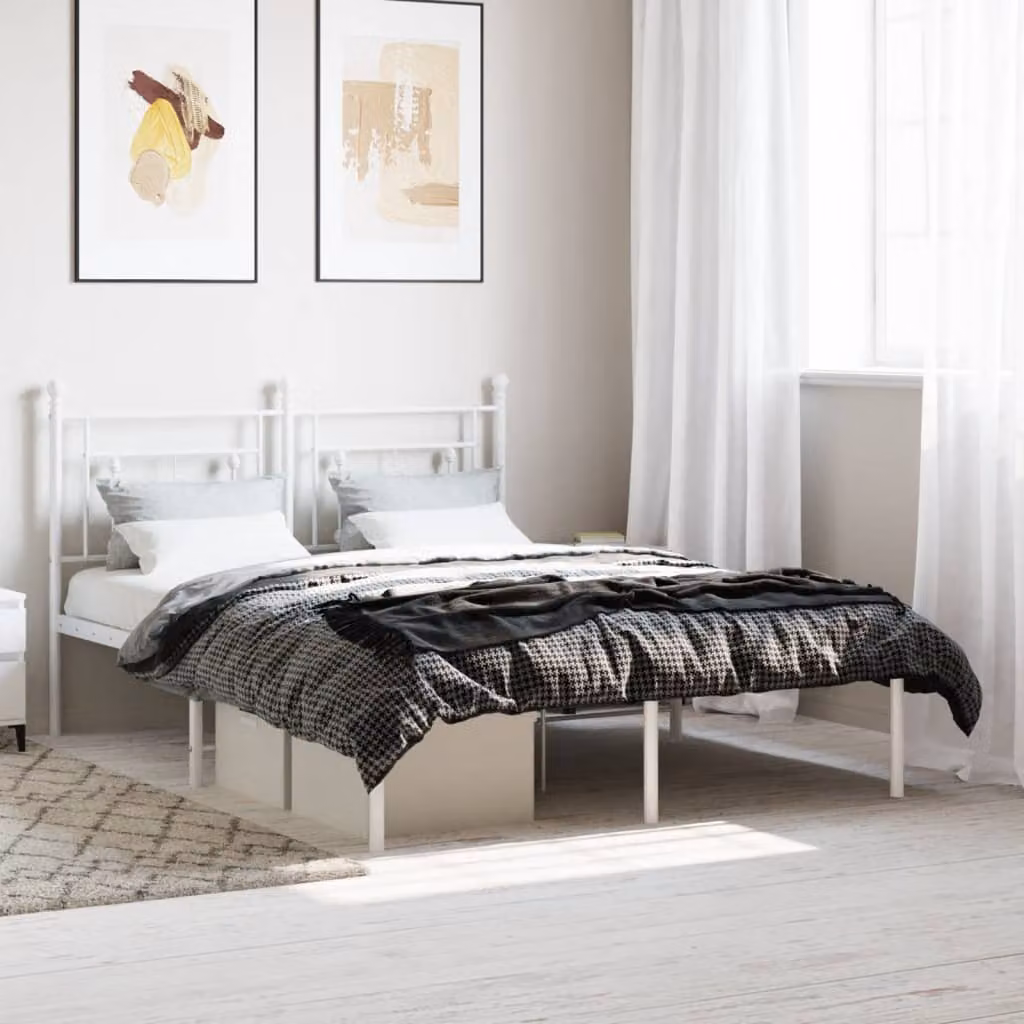 vidaXL Giroletto con Testiera in Metallo Bianco L: 142 cm, P: 196 cm, H: 97 cm