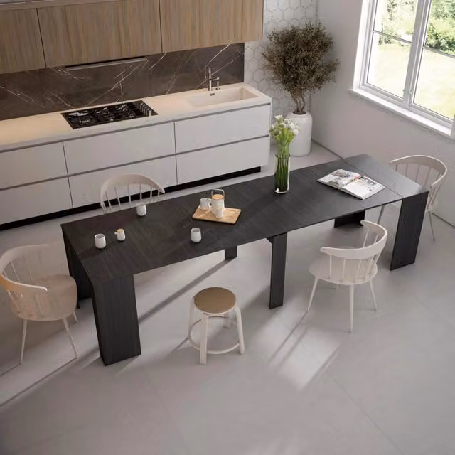 Consolle allungabile, 302x90x77cm, Per 14 persone, Tavolo da pranzo, Nero RF2657