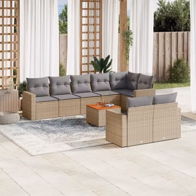 Set Divano da Giardino 9 pz con Cuscini Beige in Polyrattan 3224211