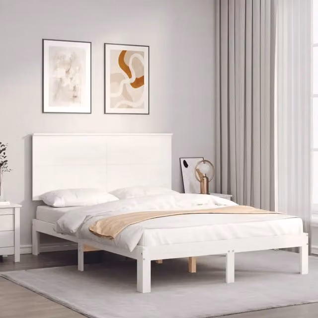 Letto con testiera vidaXL in legno massello di pino bianco L/P/H: 200 x 120 x 82,5 cm