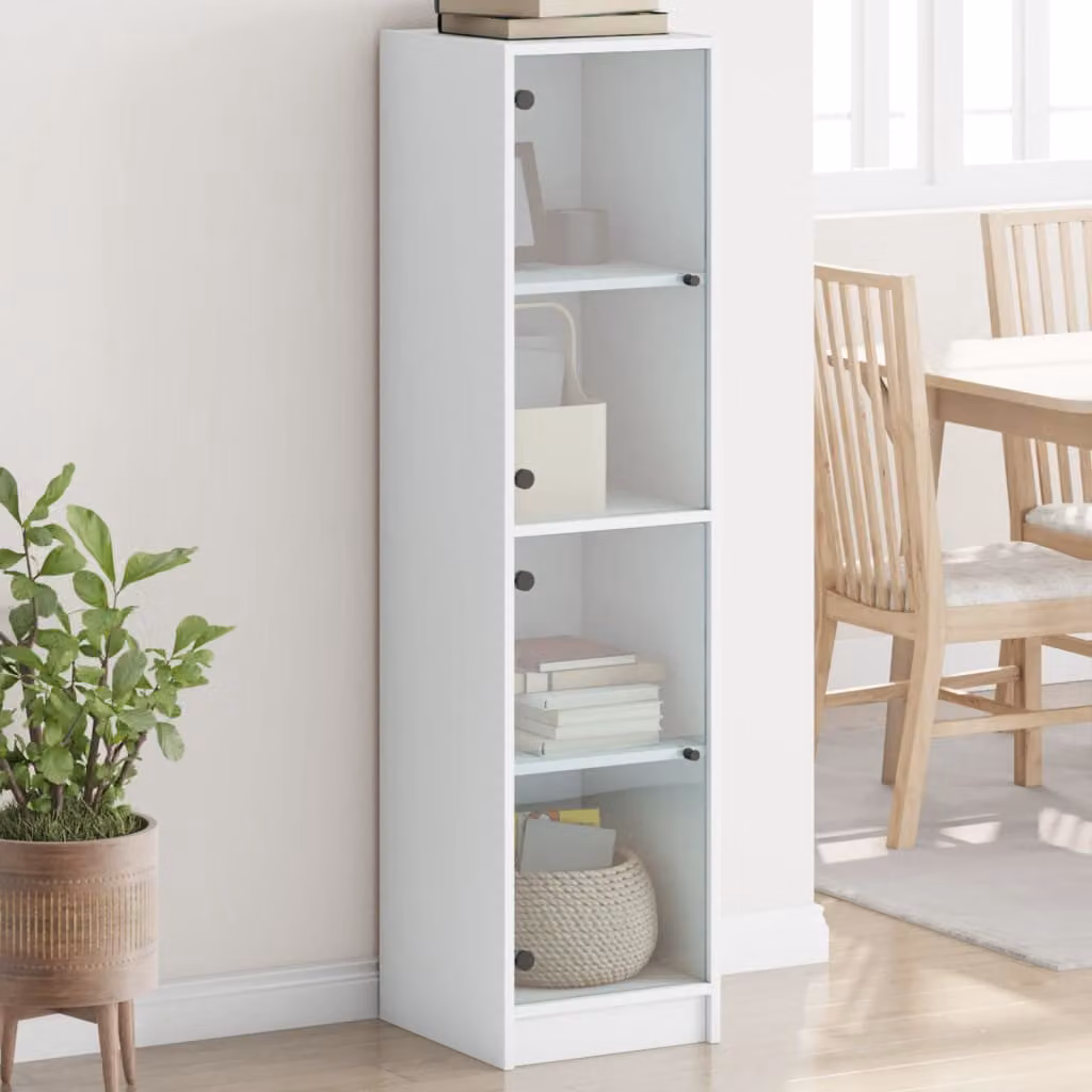 vidaXL Credenza Moderna Bianca con Ante in Vetro e Ripiani Interni L/P/H: 35 x 37 x 142 cm