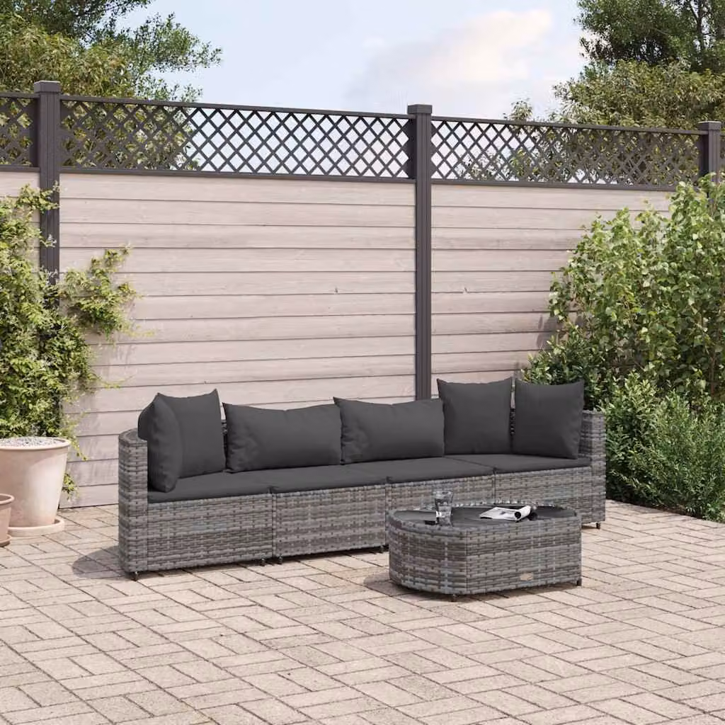 vidaXL Set Divano da Giardino a L 5 pz con Cuscini Grigio Antracite in Polyrattan e Acciaio – 1