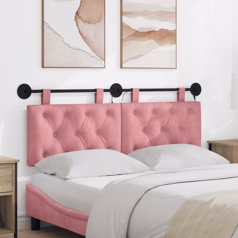 Testiera da letto sospesa vidaXL in velluto rosa con illuminazione integrata L: 130 cm, H: 55 cm, P: 7 cm