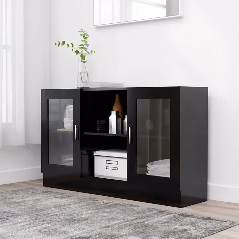 Armadietto con vetrina vidaXL nero in legno multistrato e MDF con ante in vetro, L 120 cm x P 30,5 cm x H 70 cm
