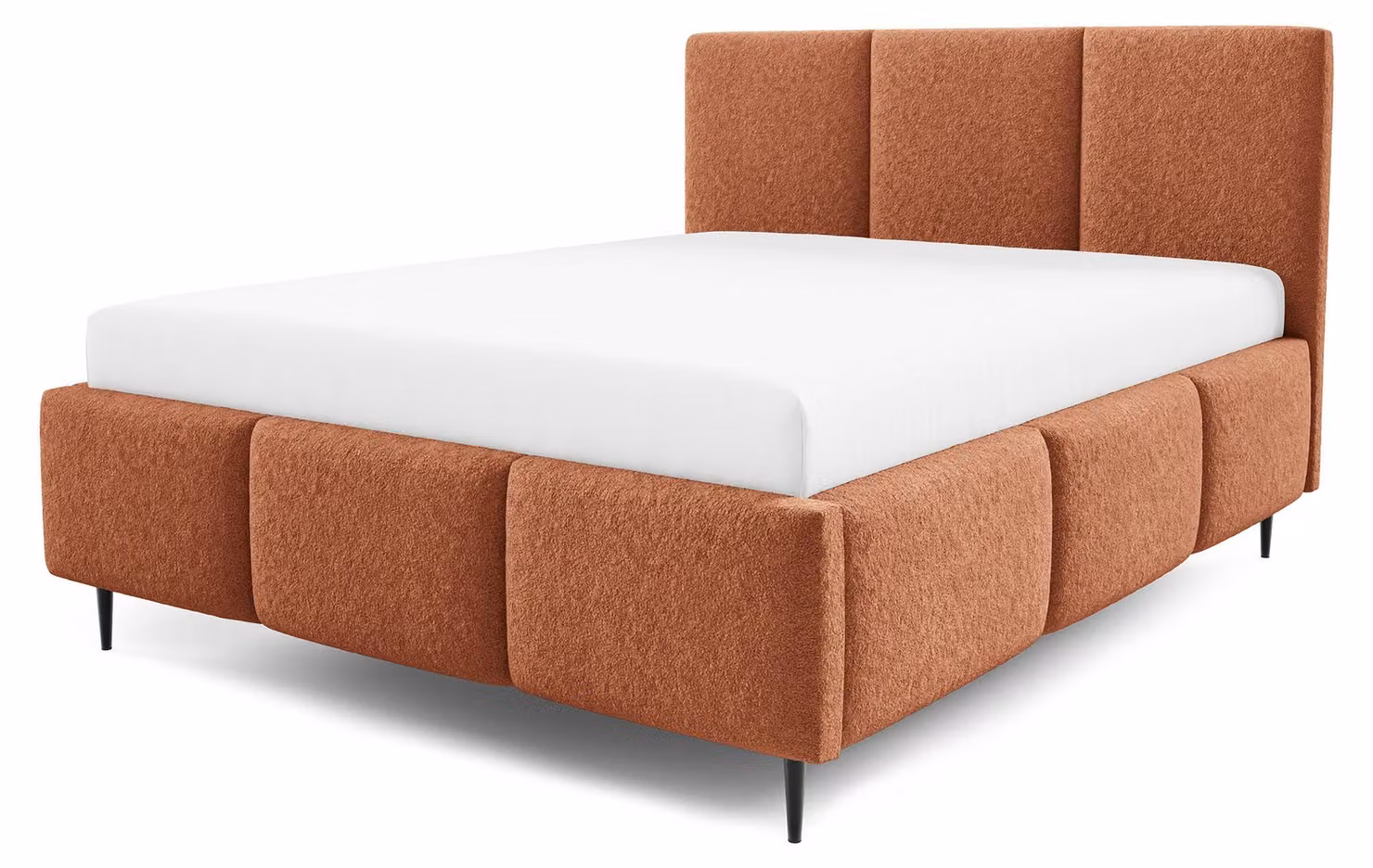 Letto imbottito con contenitore integrato, modello Melora, finitura rame lucido, dimensioni 140 x 200 cm