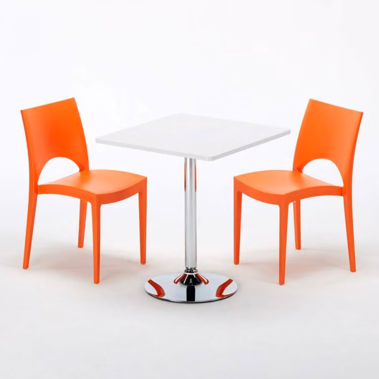 Tavolo quadrato bianco e 2 sedie Set di aste per interni in polipropilene colorato Grand Soleil Paris Cocktail - Arancione