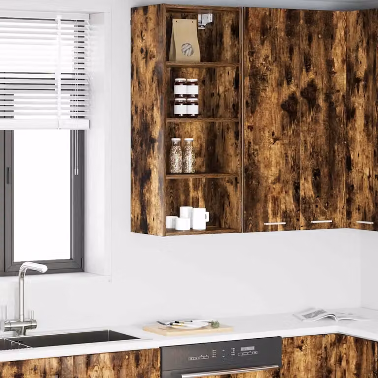Armadio pensile da cucina vidaXL in rovere fumé marrone con ante a battente e ripiani interni L/P/H: 40 x 29,5 x 100 cm
