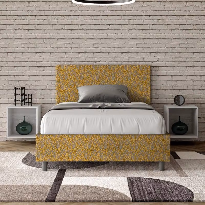 Letto imbottito moderno Ityhome in tessuto giallo L/P/H: 120 x 200 x 106 cm – 2