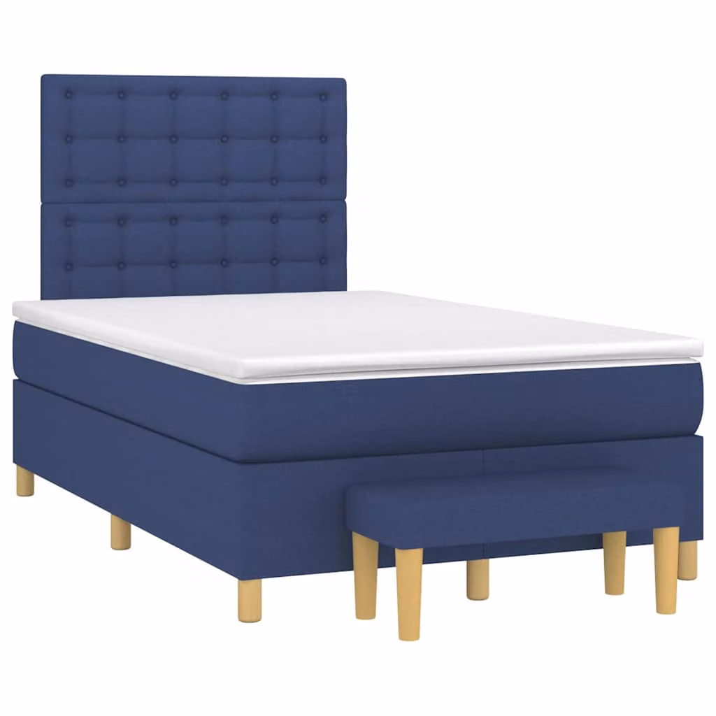 vidaXL Letto Ibrido con Giroletto a Molle e Materasso in Tessuto Blu e Bianco, L/P/H: 120 x 200 x 123 cm