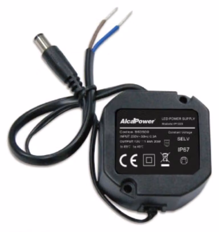 Alcapower Alimentatore Switching IP67 12V 20W 1.66A, Uscita DC 5.5x2.1mm, Efficienza Energetica Elevata, Design Compatto per Ambienti Esterni ed Umidi