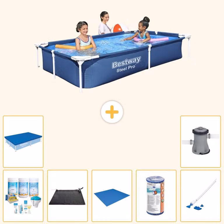 Bestway Steel Pro, piscina rettangolare - 221x150x43 cm - 8 pezzi - Modello S22210