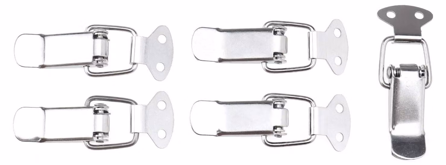 Set di 5 fermagli regolabili, in acciaio inossidabile, per la fissaggio in una cassetta degli attrezzi. Facili da installare, lunghezza 8 cm. Chiusura a scatto