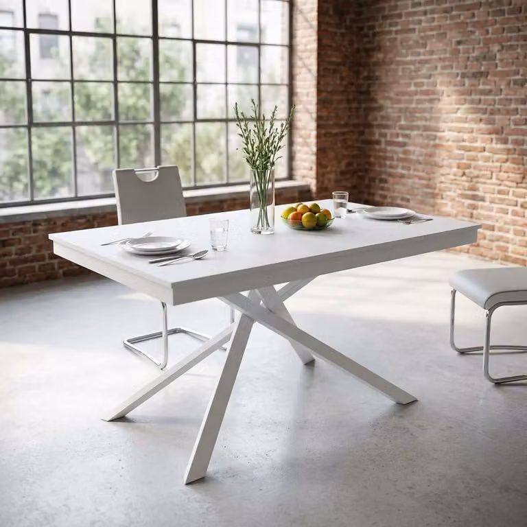 Milani Home - tavolo da pranzo allungabile 160-220 x 90 cm, bianco, legno e metallo