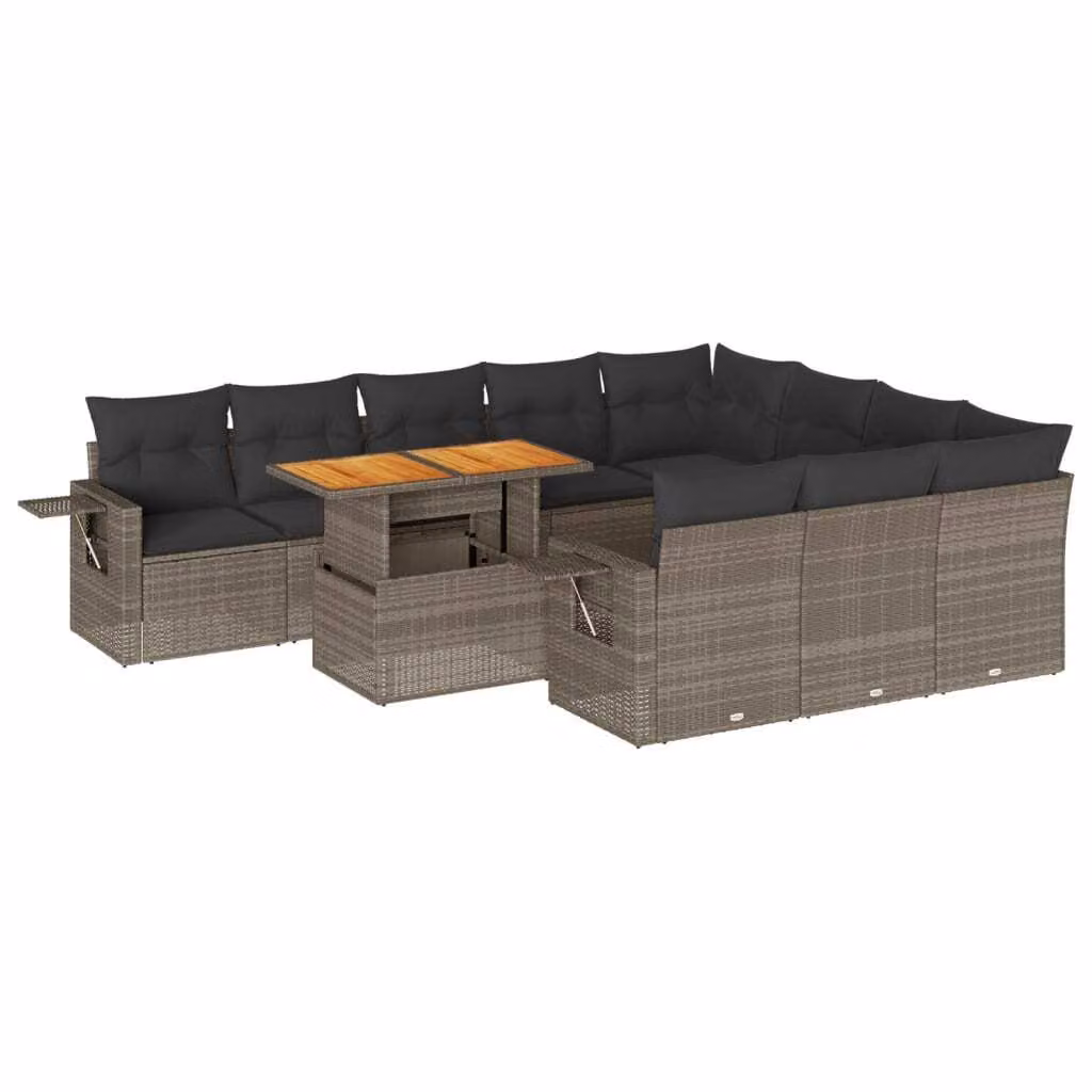 Set Divani da Giardino 11 pz con Cuscini in Polyrattan Grigio