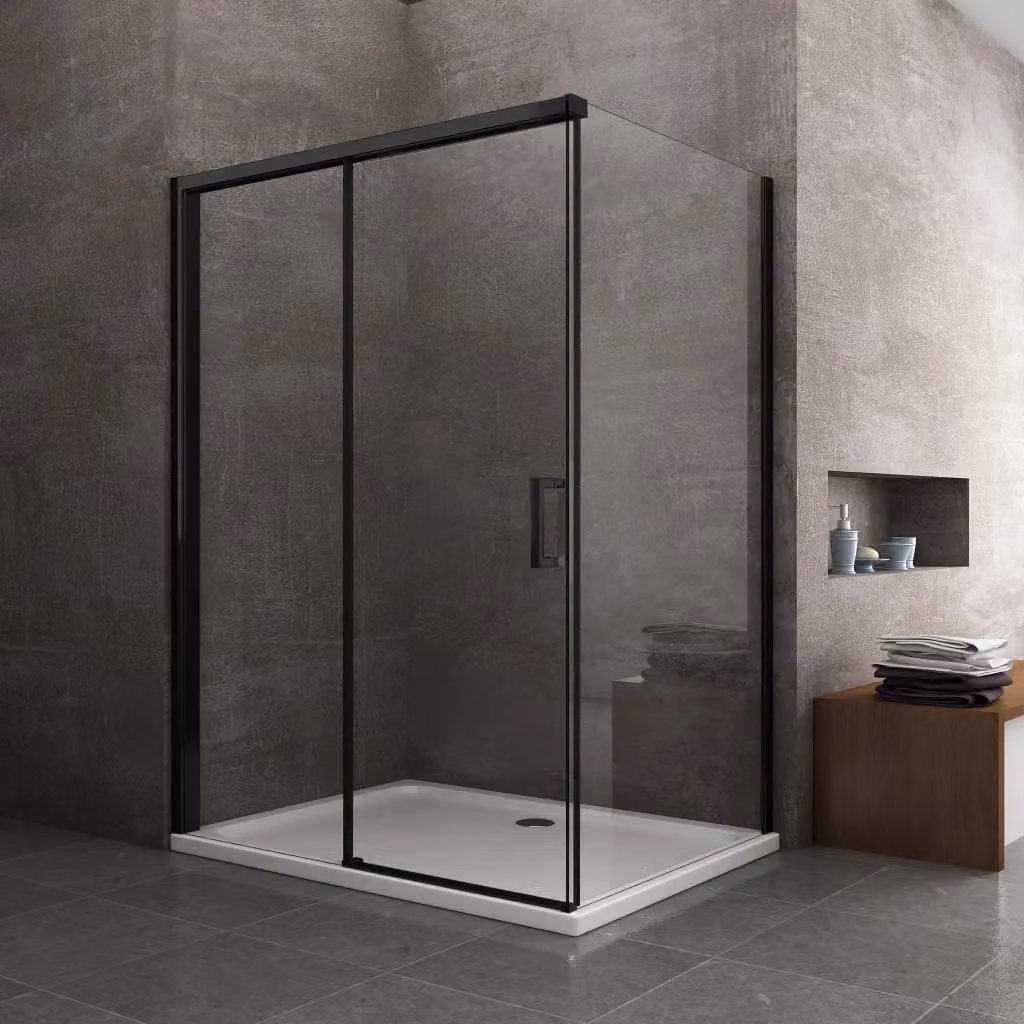Box Doccia Angolare Laneri con Parete Fissa e Porta con Chiusura Soft Close, Vetro Trasparente 8 mm, Telaio Nero Opaco, L: 70 cm, P: 170 cm, H: 200 cm – 2