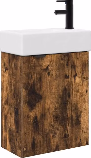 Mobile Bagno | Armadio da bagno con rubinetto Rovere Fumo 45,5 x 22,5 x 84 cm