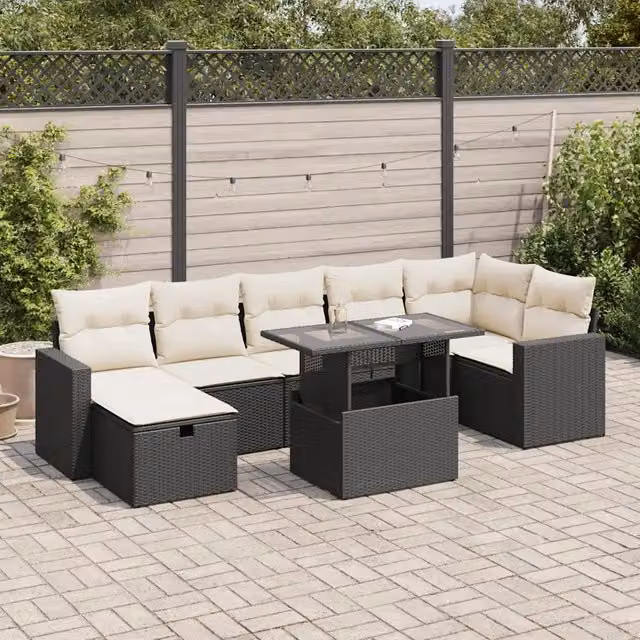 Set Divani da Giardino con Cuscini 8 pz Nero in Polyrattan 3327826