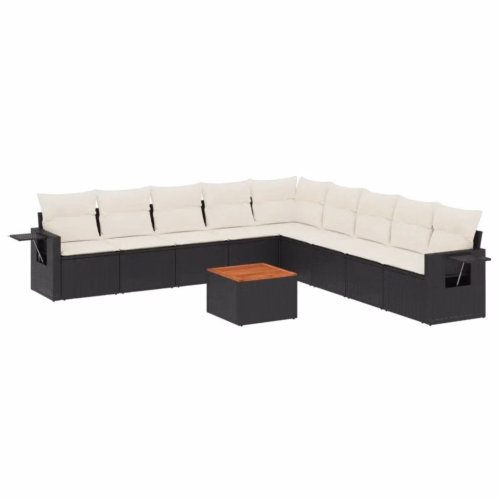 vidaXL Set Divani da Giardino a L in Polyrattan Nero con Cuscini e Tavolino da Esterno – 2