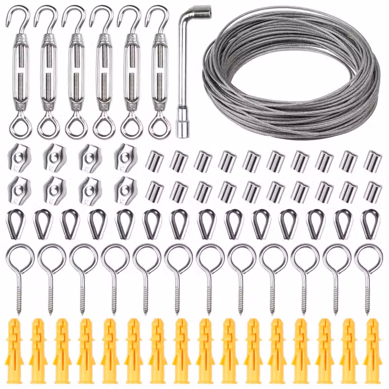 Elzusha - Kit per pergola da giardino, uso intensivo, cavo in acciaio inossidabile da 35 metri, 77 pezzi