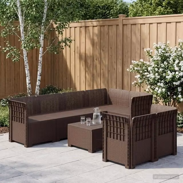 Divano da Giardino 7 Posti Aspetto Rattan PP Marrone 3444139