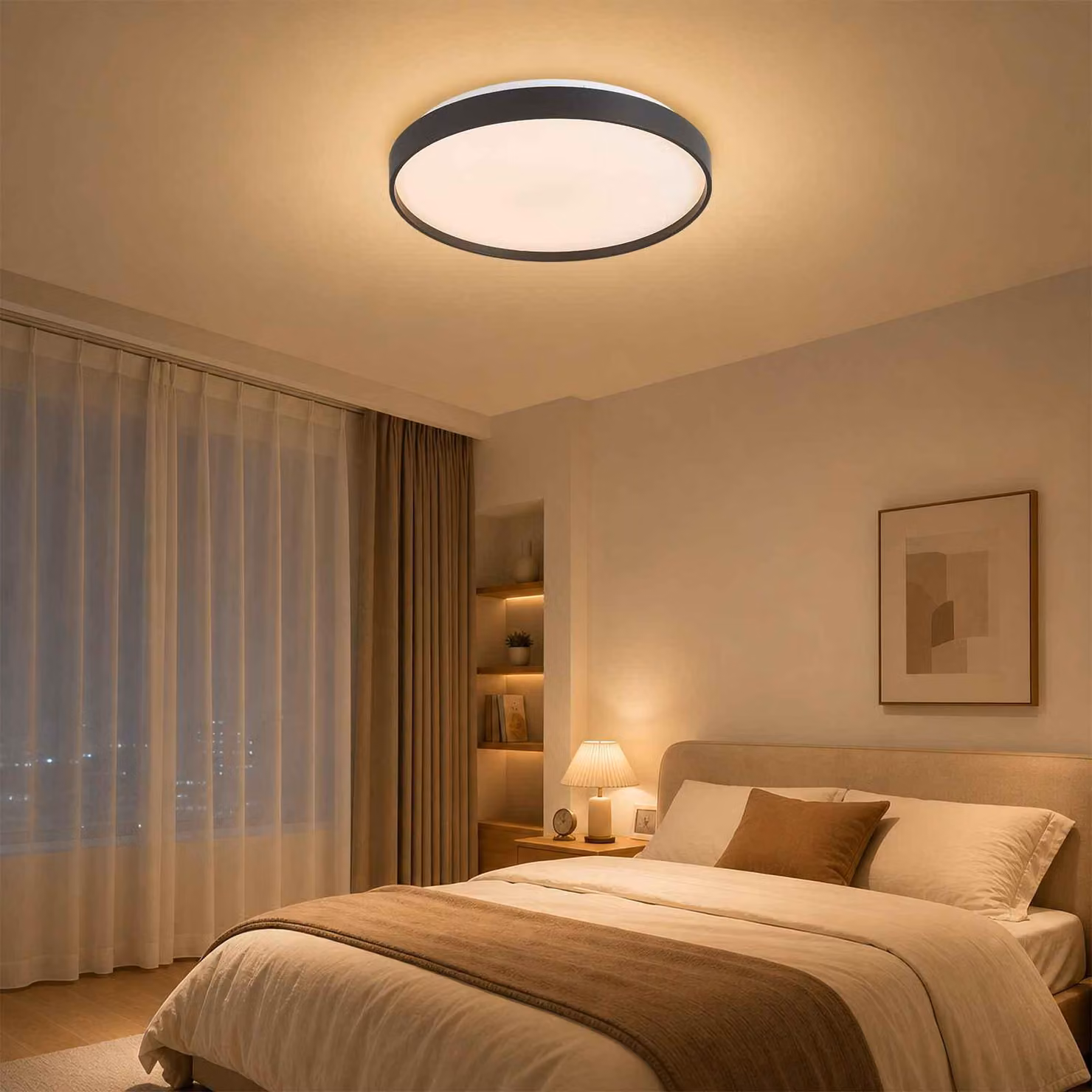 ZELURXX, plafoniera a LED, diametro 38 cm, 36W, 3 temperature di colore, realizzata in ferro e PVC, ideale per soggiorno, camera da letto e cucina, colore nero