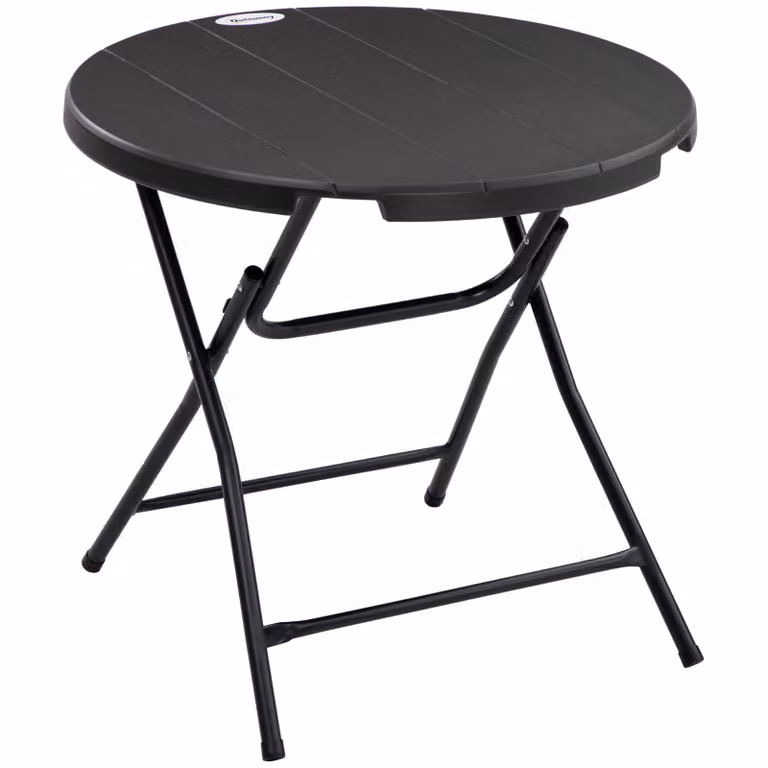 Tavolo da giardino Outsunny, tavolo rotondo pieghevole, Ø80 cm tavolino per 4 persone, tavolo da pranzo da giardino con aspetto decorativo in legno, per balcone, terrazza, grigio scuro