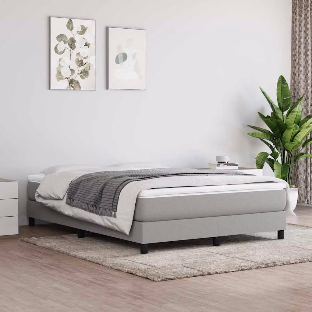 vidaXL Letto Ibrido con Giroletto a Molle e Materasso in Tessuto Grigio e Bianco L/P/H: 160 x 200 x 25 cm