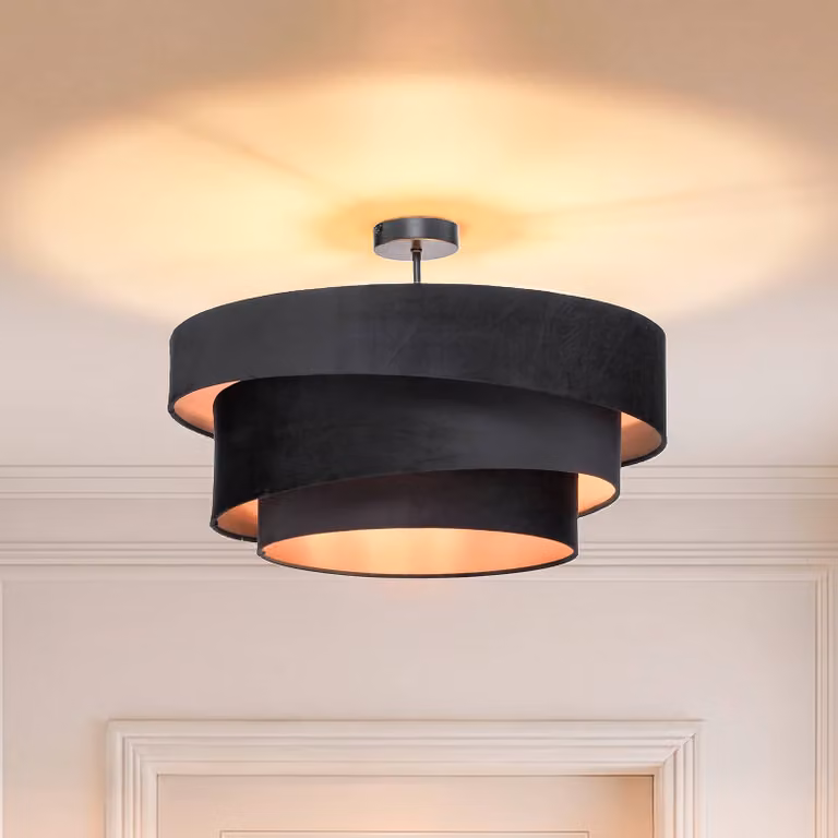 Plafoniera soffitto Jusari Lindby, dimmerabile, Nero, Soggiorno / Sala da pranzo, Tessuto / Stoffa / Seta, Moderno, Plafoniera