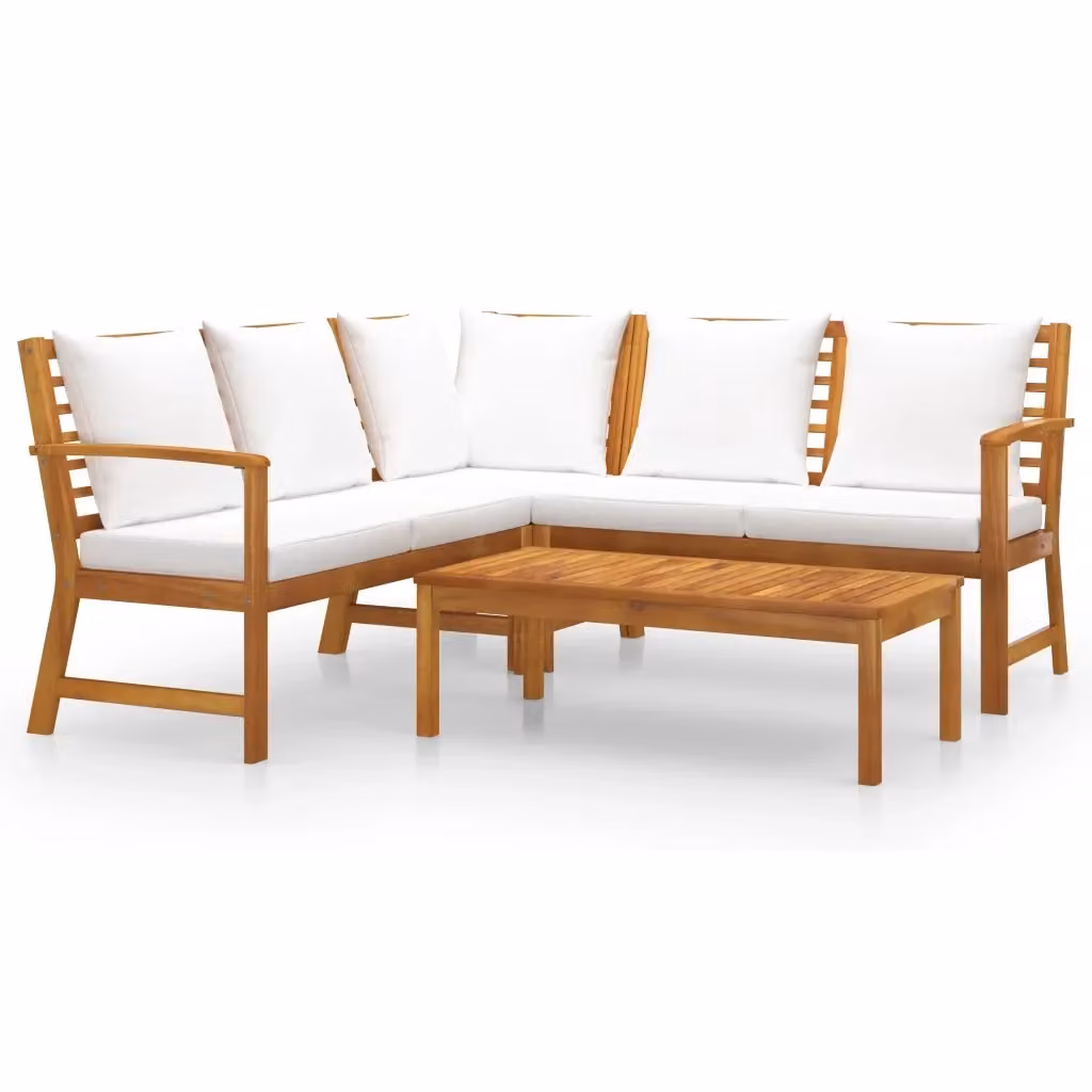Set da giardino moderno vidaXL in legno di acacia con cuscini beige e tavolino da esterno a forma di L – 2