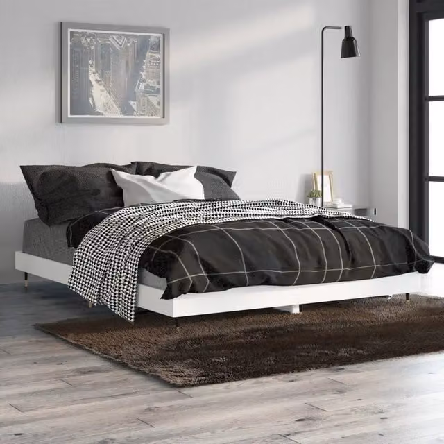 Giroletto vidaXL Bianco in Legno e Metallo per Camera da Letto Moderno L: 138 cm, P: 193 cm, H: 20 cm