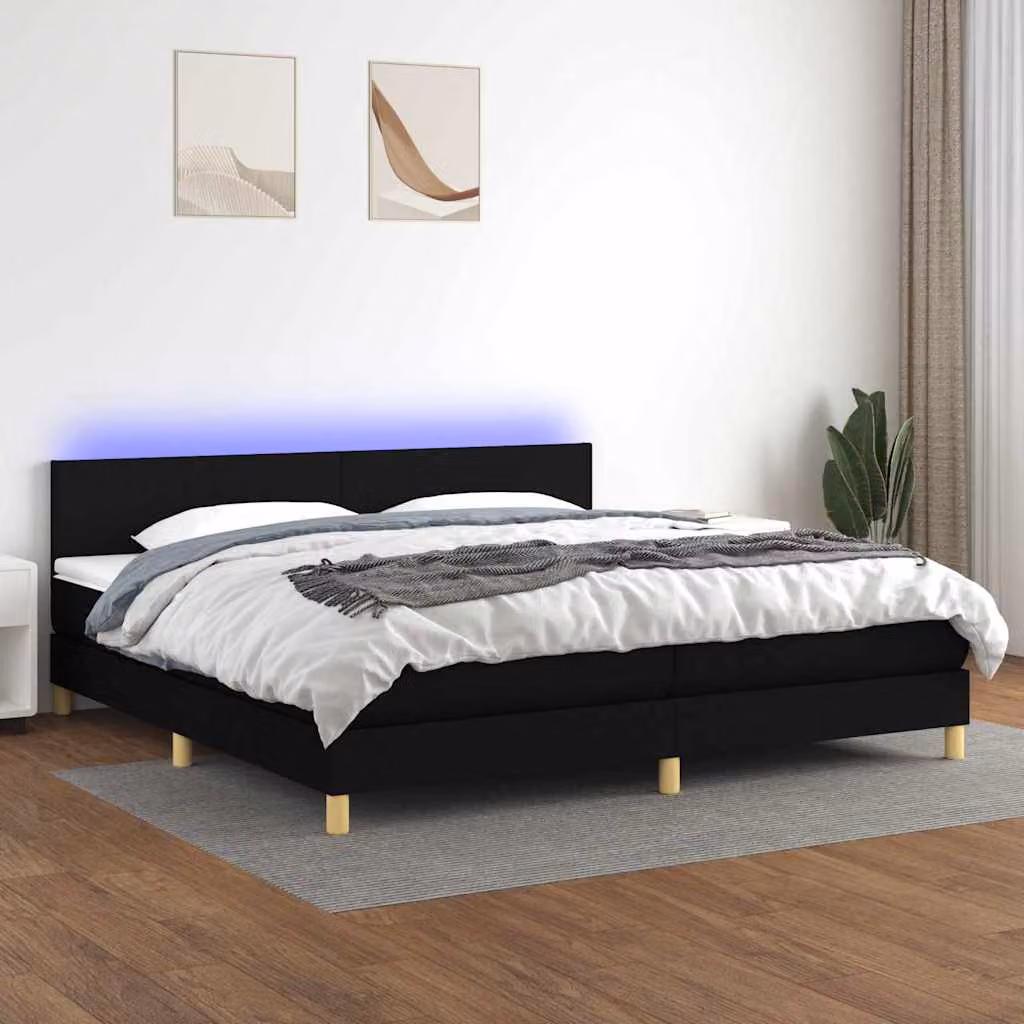 Letto Ibrido con Materasso e Illuminazione LED vidaXL, Nero, L/P: 200 x 200 cm – 1