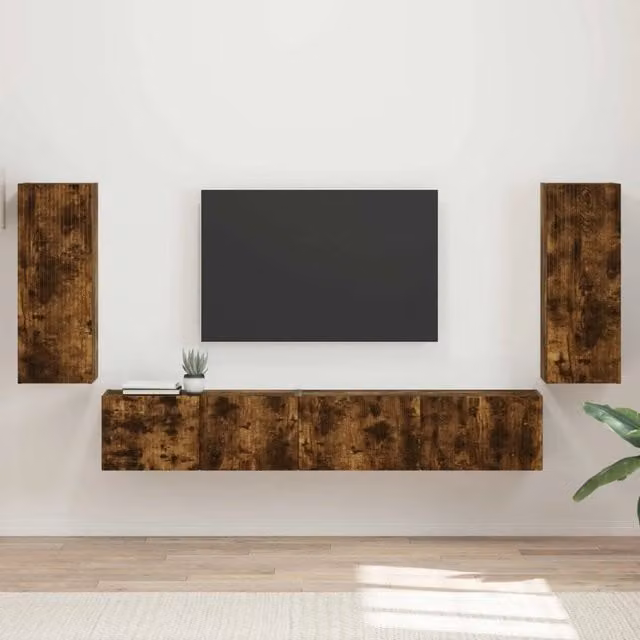 Set mobile TV 4 pz Rovere fumé Legno ingegnerizzato 3409164
