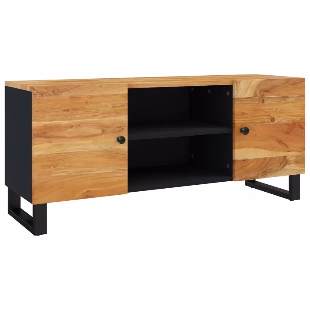 Mobile Porta TV Industrial vidaXL in Legno di Acacia e Metallo, Colore Marrone/Nero, L 105 cm x P 33 cm x H 46 cm – 2