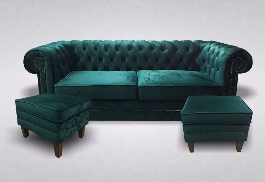 Chesterfield 3-Sitzer XXL Big Sofa Hocker Sofagarnitur Ledersofa