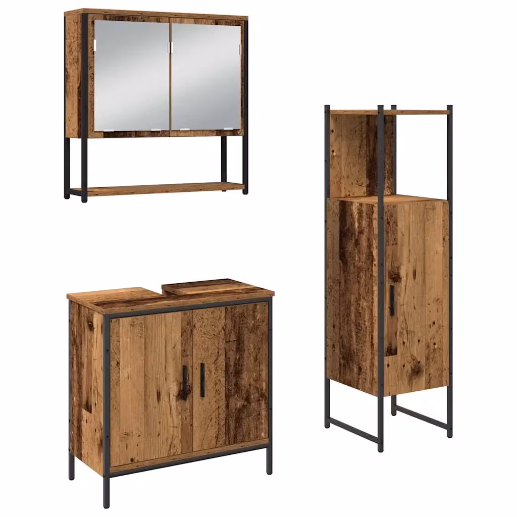 Set di mobili per il bagno 3 pezzi vidaXL in legno e vetro marrone e nero, L/P/H: 33 x 33 x 113,5 cm – 2