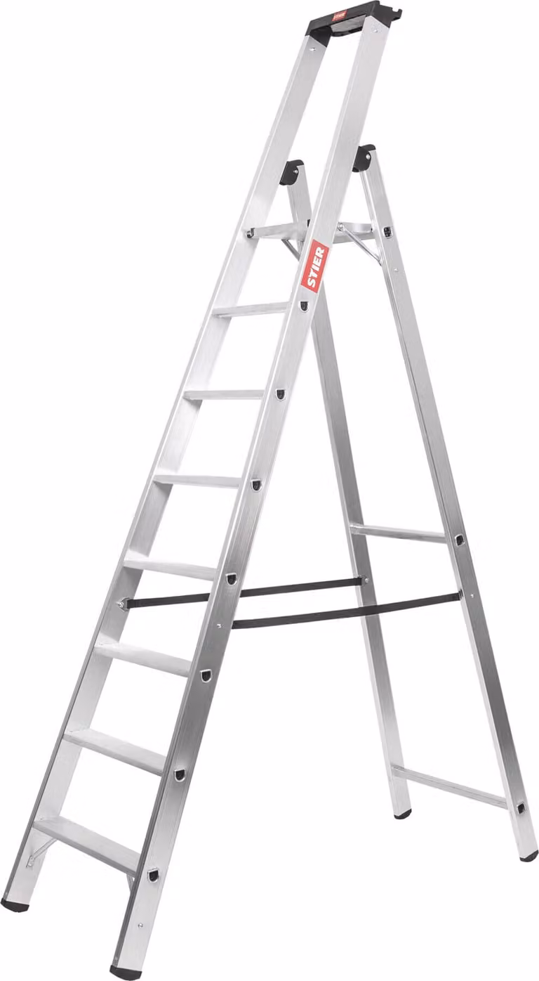 STIER Scala a pioli Premium 8 gradini accessibile da un lato, scala a pioli di sicurezza in alluminio, scala multiuso, scala pieghevole, superficie di appoggio, scala da lavoro antiscivolo