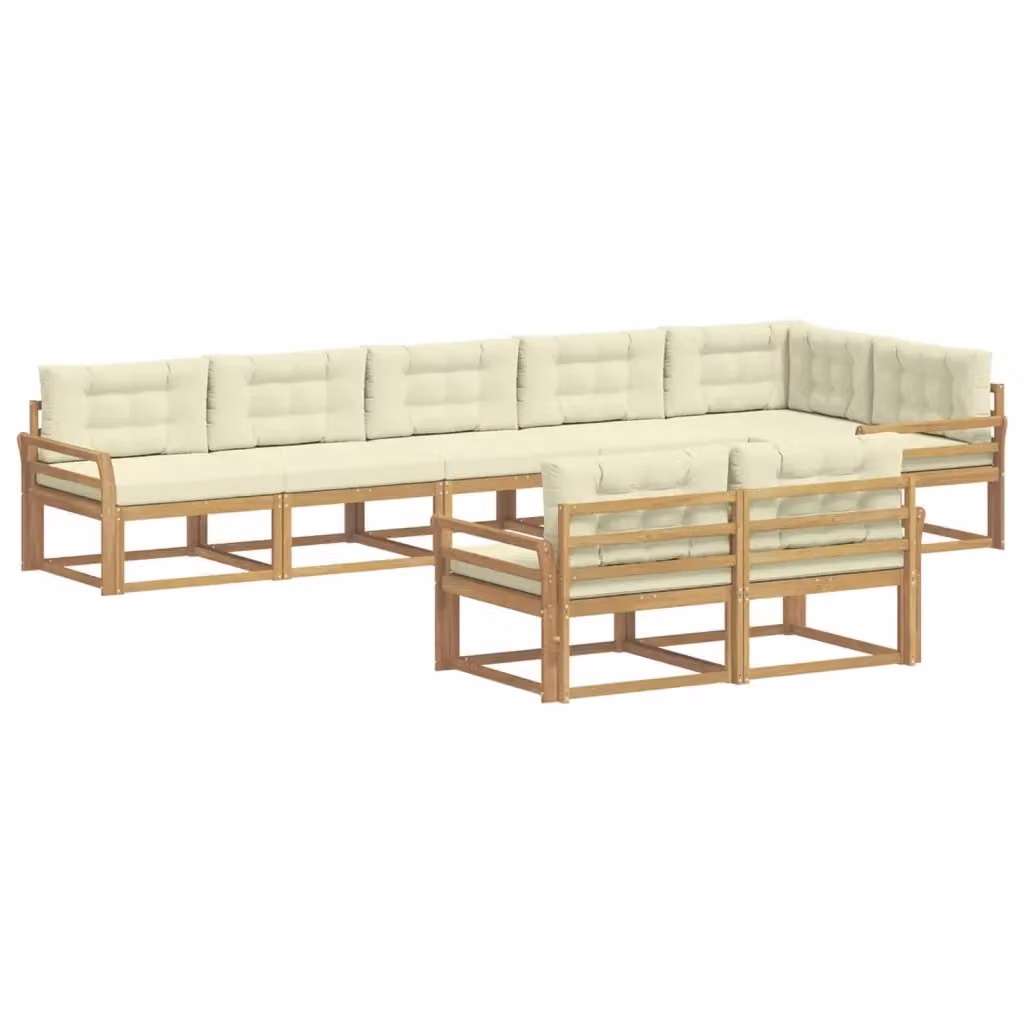 Set di divani da esterno a L vidaXL in legno di acacia con cuscini bianchi e beige – 2