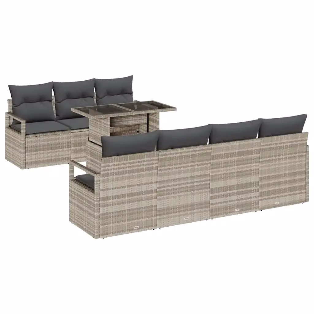 Set Divano da Giardino vidaXL a 8 Pezzi con Tavolino, Design Moderno a Forma di U, Colore Grigio – 2