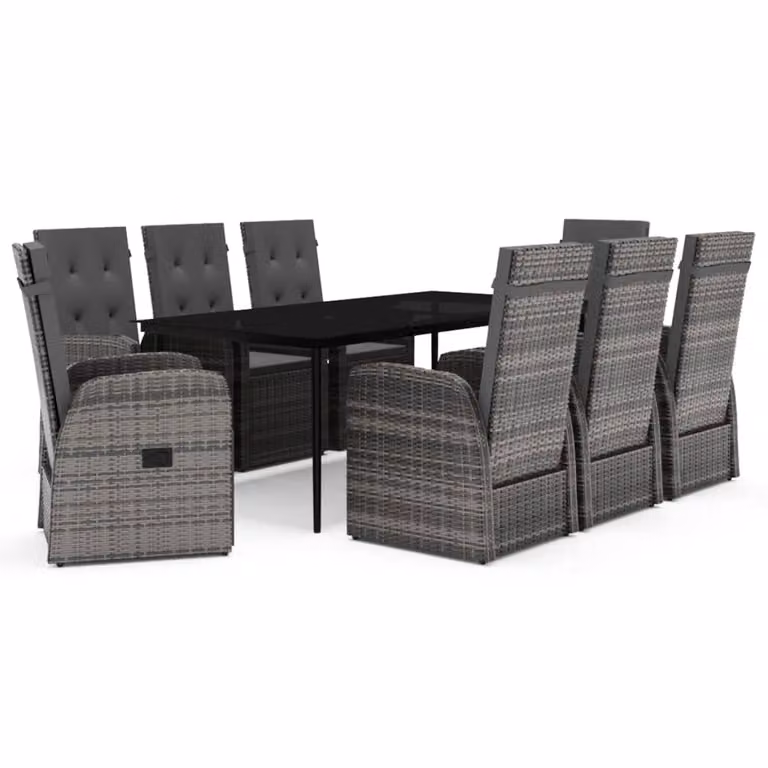Set da Pranzo da Giardino 9 pz con Cuscini Grigio