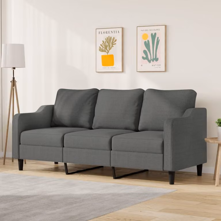 vidaXL Divano a 3 Posti Moderno in Tessuto Grigio L: 198 cm, P: 80 cm, H: 77 cm