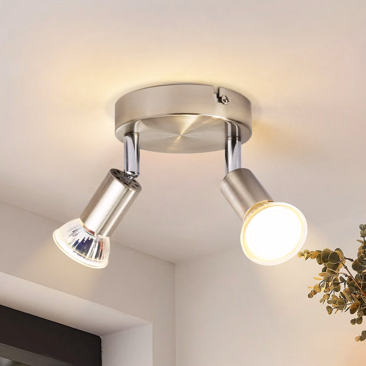 ZMH LED faretto da soffitto 2 fiamme plafoniera moderna GU10 faretto da soffitto rotondo orientabile 350°faro da parete orientabile acciaio inox soggiorno camera da letto