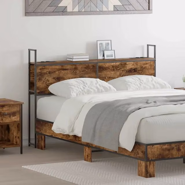 Testiera multifunzionale vidaXL con porta di ricarica USB e ripiano integrato, colore marrone, L: 163 cm, H: 98 cm, P: 18,2 cm